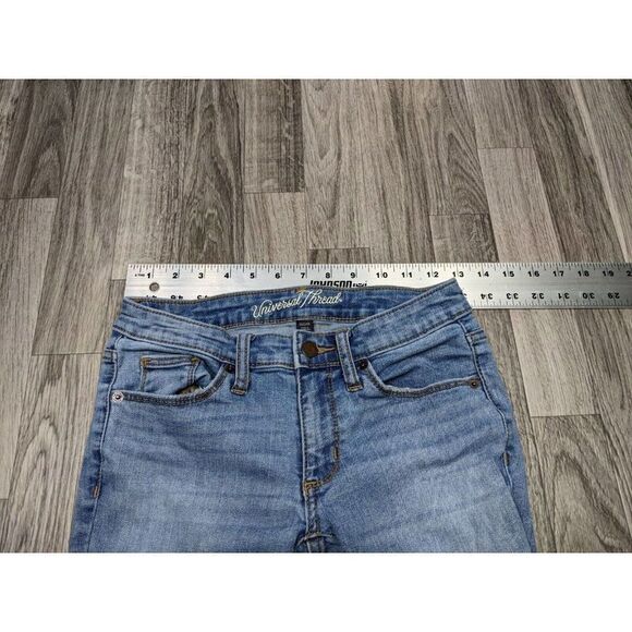 (3/$35) Universal Thread Size 00 / 24 R Cuffed Distressed Mid Rise Skinny Jeans - Picture 7 of 11